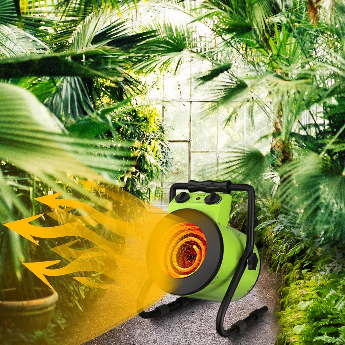 Gardtech Greenhouse Heater with Digital Thermostat, 1500W Portable Outdoor Heater with Overheat Protection, Grow Tent Heaters [Stronger air volume] Fast Heating for Patio, Garage, Flower House(Green)