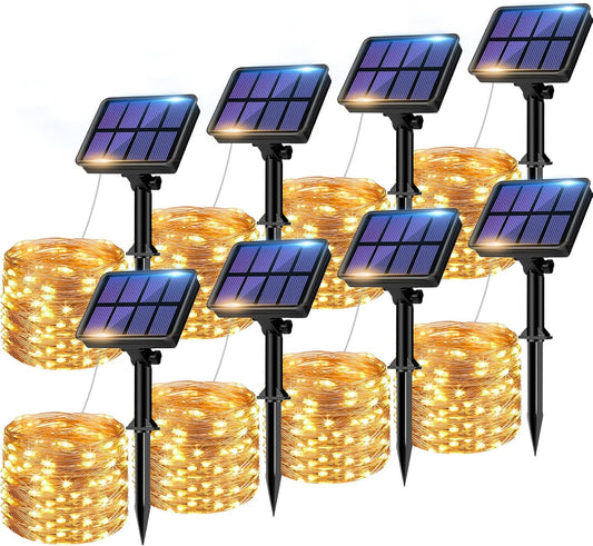 8 Pack Solar String Lights Outdoor, 640LED 264FT Waterproof 8 Modes Copper Wire Solar Twinkle Lights for Outside Garden Patio Tree Christmas Wedding Party Decor