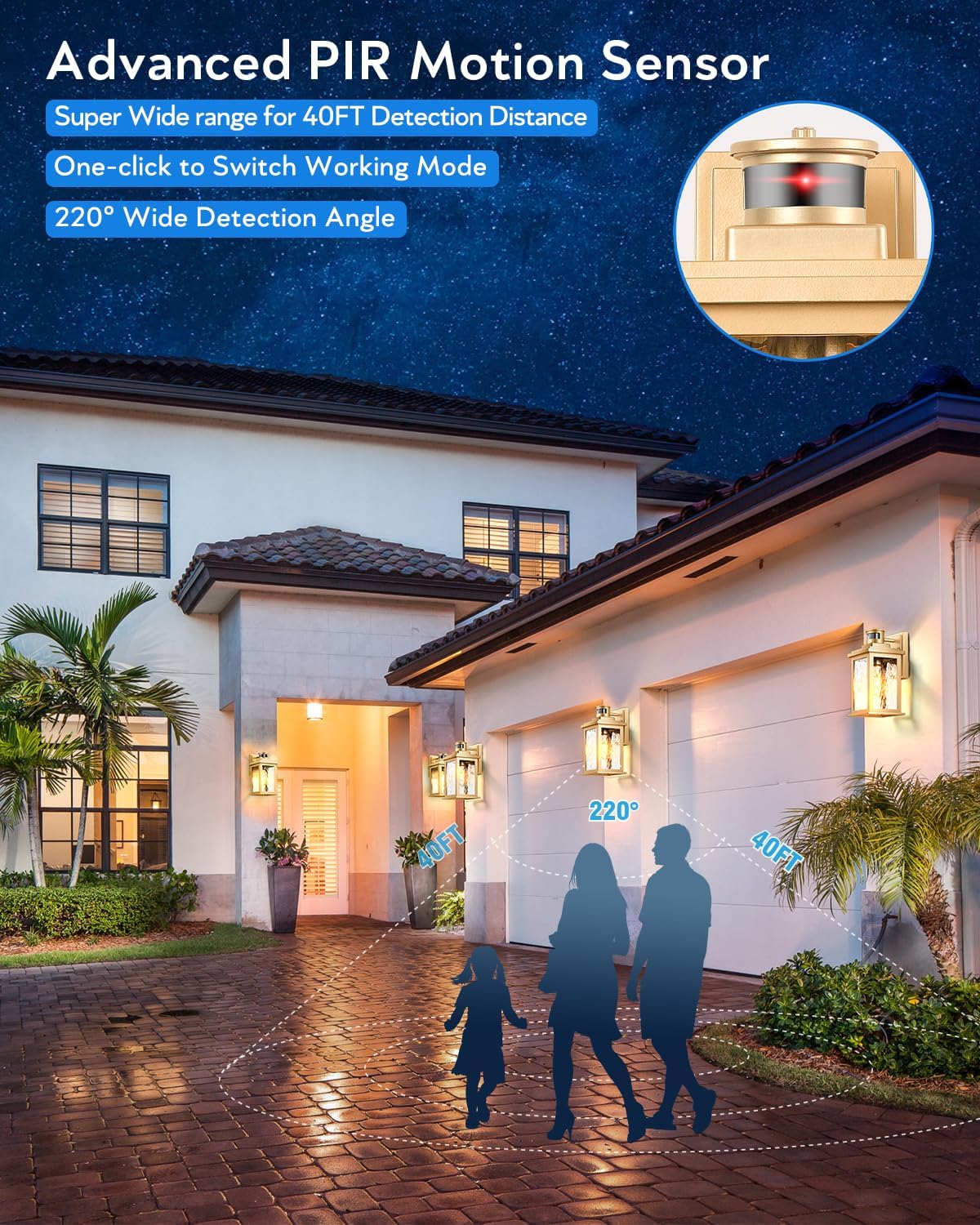 VIANIS Motion Sensor Porch Lights, Outdoor Light Fixtures Wall Mount Dusk to Dawn, Gold Waterproof Exterior Lights for House, Outdoor Wall Lights for House, Doorway, Patio, Anti-Rust