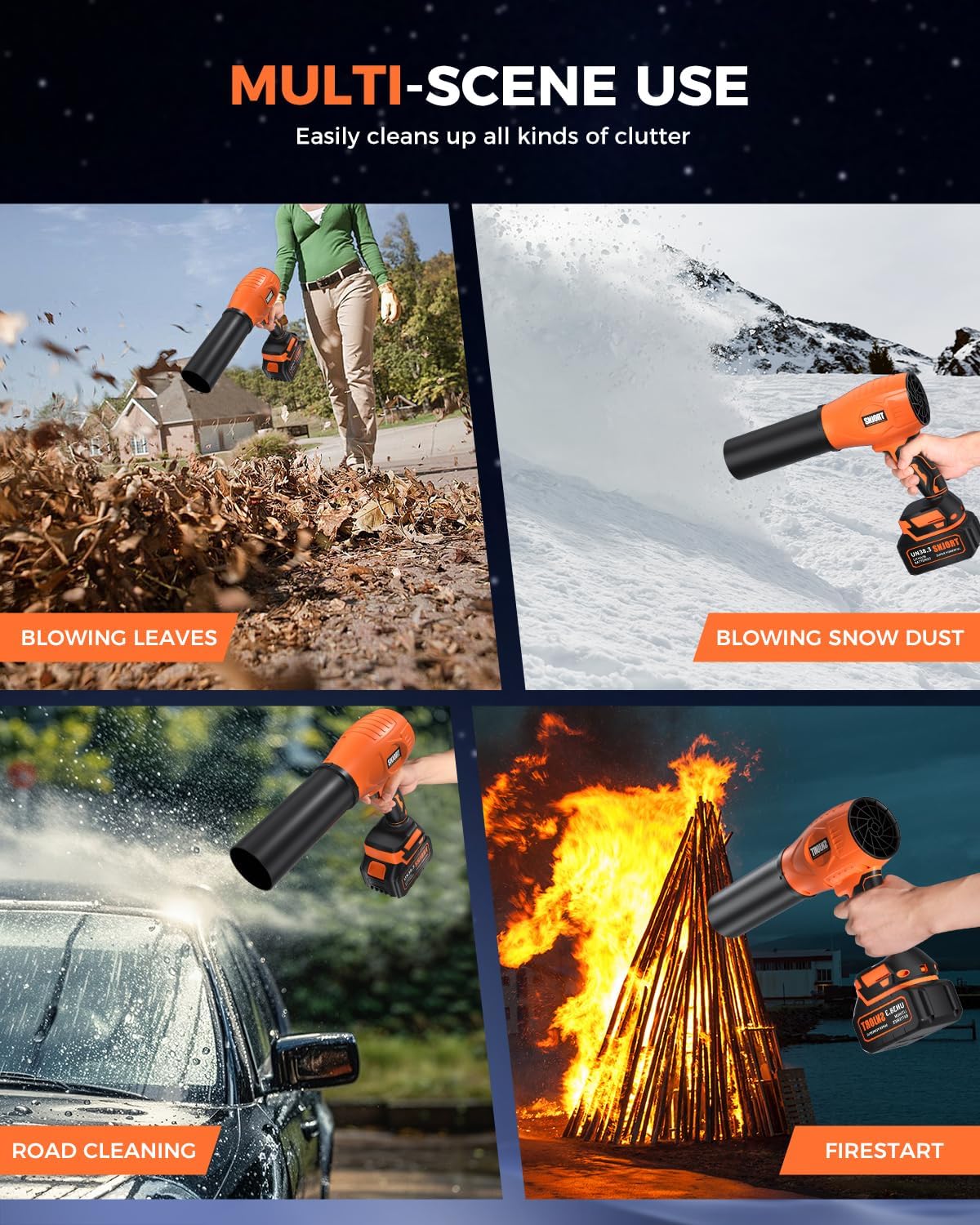 Leaf Blower Cordless with Battery and Charger,800,000 RPM,Extended Nozzle,Lightweight Handheld Design,Blower for Patio Cleaning,car Blowing Water,Blowing Leaves and Dust（ Citrus Orange）