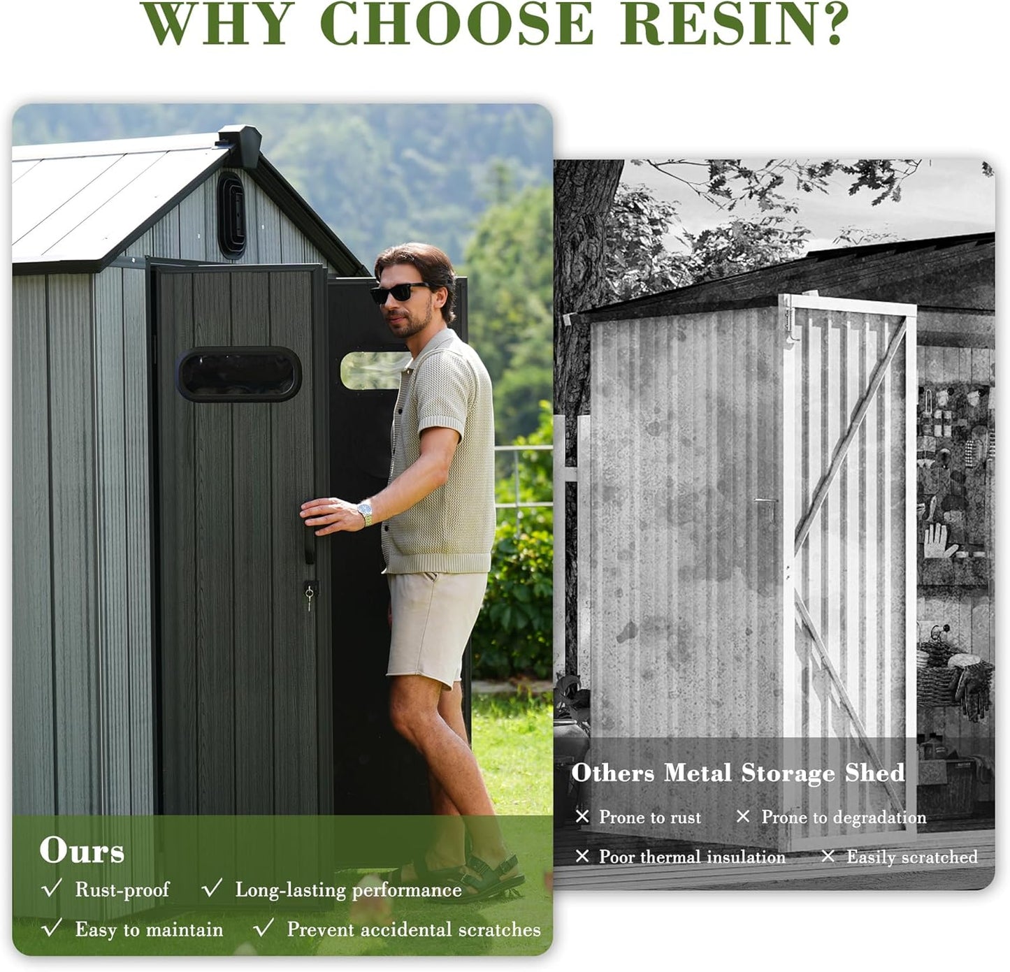 Domi 8x8FT Outdoor Resin Storage Shed with Transparent Windows & Louvered Vents, Plastic Tool Shed with Double Lockable Doors & Gable Roof, Outside Garden Shed for Backyard, Patio, Lawn, Grey