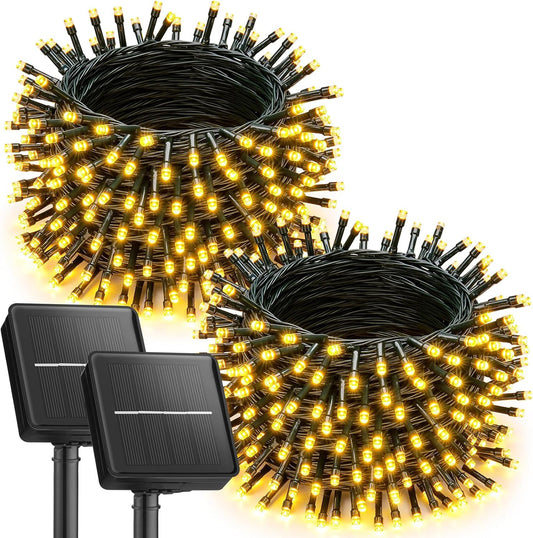 Brightown 2 Pack Solar String Lights for Outside, 92Ft 240 LED Solar Lights Outdoor Waterproof with 8 Modes, Solar Outdoor String Light for Patio Yard Tree Garden Party Decorations, Warm White