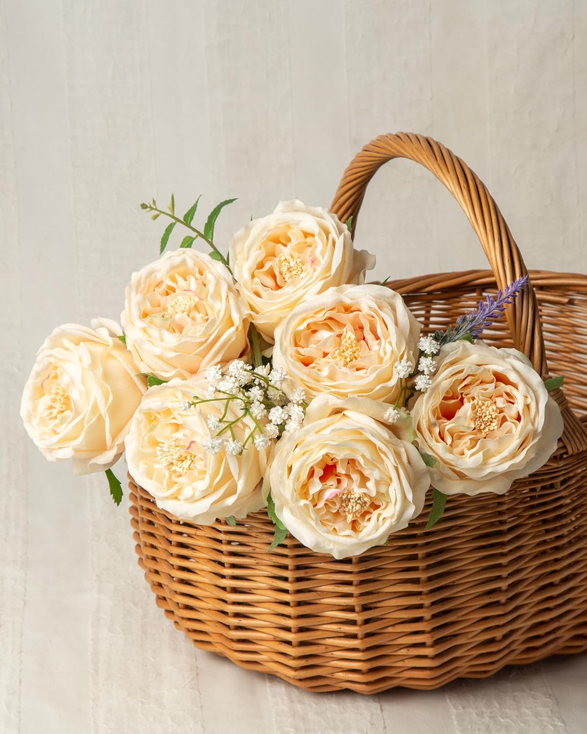 DuHouse 5Pcs Silk Roses Fake Champagne Roses with Stems Real Touch Rose Artificial Flowers for Arrangement Wedding Party Home Decoration