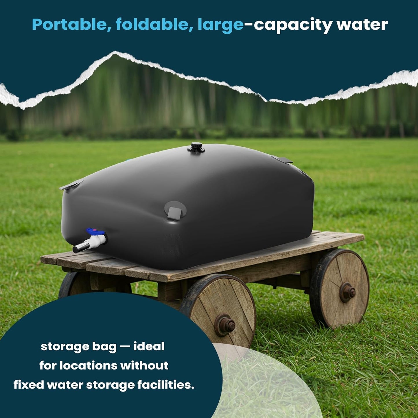 Large Capacity Water Storage Bladder, Portable Water Tank Containers, Bladder Tank for Drought Resistance, Fire Prevention, Emergency Water, Agricultural Irrigation Outdoor(110L/29Gal,Black)
