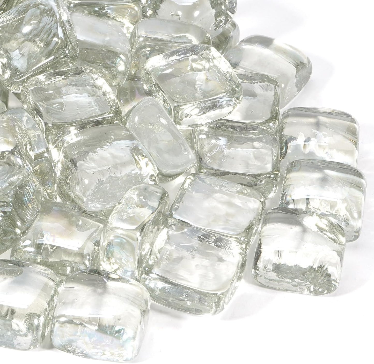 Clear Fire Pit Glass Cube, Tempered Glass Bead for Fireplace, Firepit Table Indoor or Outdoor, Propane and Natural Gas, 10 Pounds Fire Rocks, Heat Resistant, No Poping, Crystal Reflective