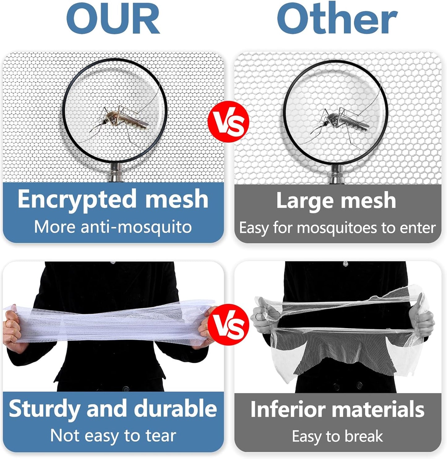 Mosquito Netting for Patio - Extra-Large Mosquito Net for Bed Camping Hammock Porch Garden Outdoor, 2 Openings Design with 1 Storage Bag, 8 Pegs, 8 Stoppers and 8 Pieces of 1.4m Rope