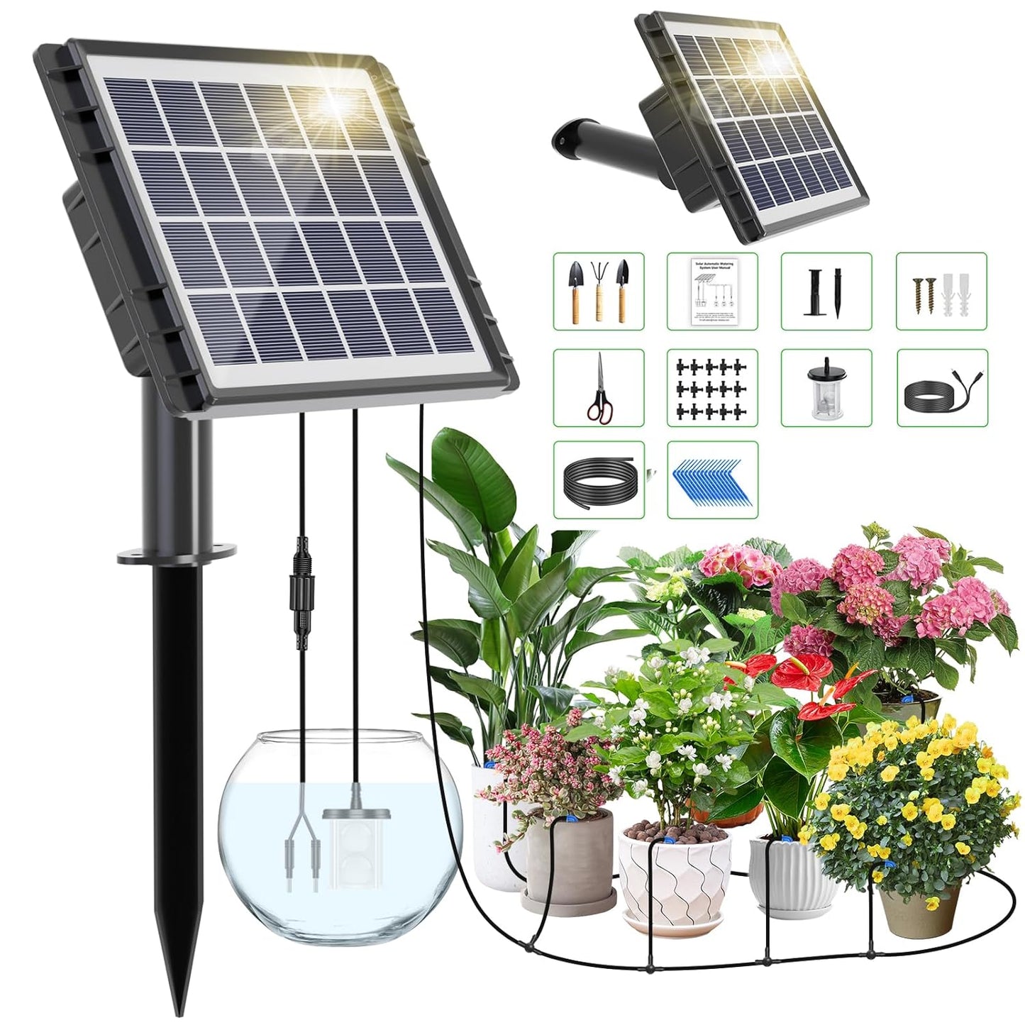 82FT Solar Drip Irrigation System, Auto Watering Kit for 20-30 Pots, Solar-Powered Plant Watering, 25 Timer Modes, 900ml/min Flow Indoor/Outdoor Garden, Balcony & Patio Irrigation System