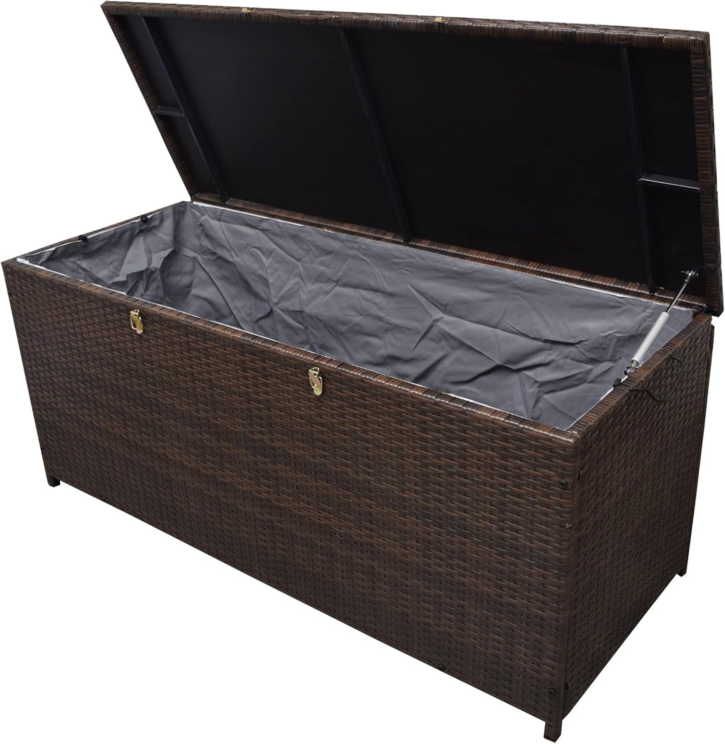Oakland Living Brown Indoor and Outdoor Balcony Patio Deck Porch Pool 113 Gallon Wicker Storage Box Trunk Bin with Metal Frame