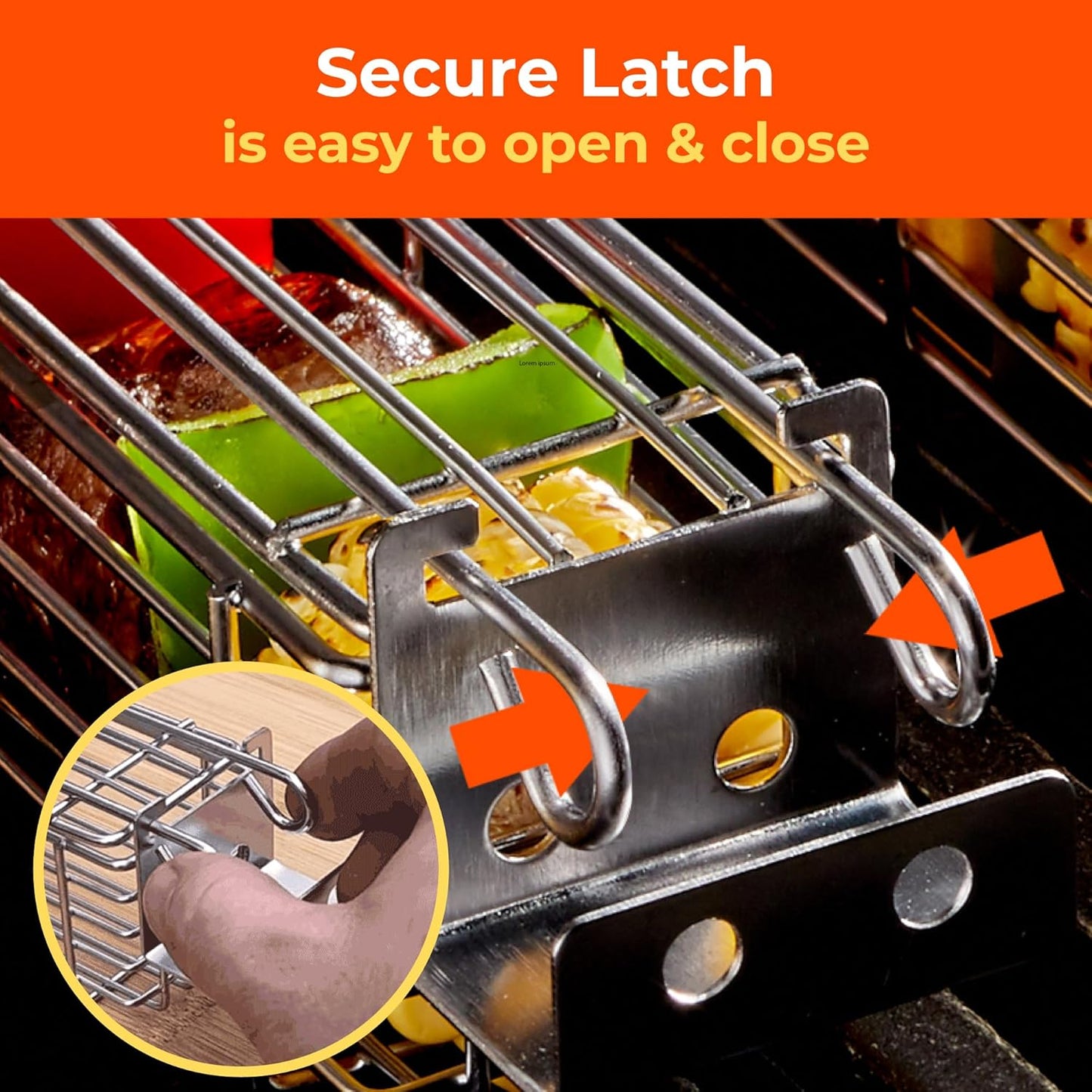 Kabob Grilling Basket Set of 4 with Removable Handle – Stainless Steel Baskets for Grilling Vegetables, Fish & Kabobs – Outdoor BBQ Accessories with Heavy-Duty Scrub Sponge