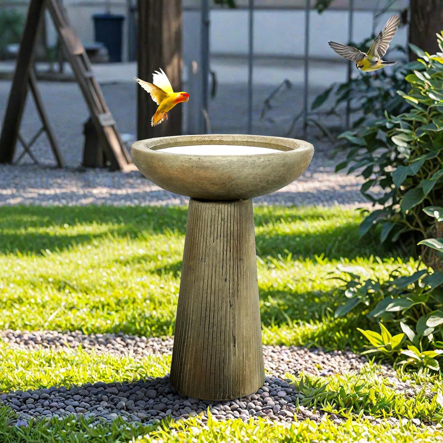 SunJet 24.4inches Tall Fiber-Reinforced Concrete Bird Bath - Modern Minimalist Style Outdoor Birdbaths & Feeder Combo for Outdoors Patio Garden Yard Lawn Decor