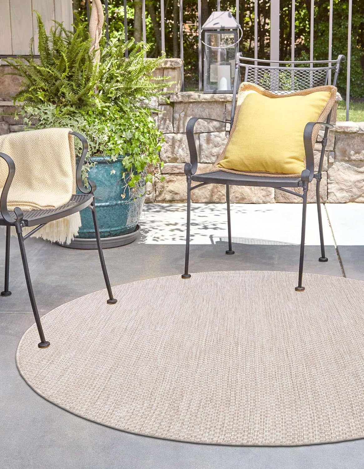 Unique Loom Outdoor Solid Collection Area Rug (10' Round Beige/Ivory)