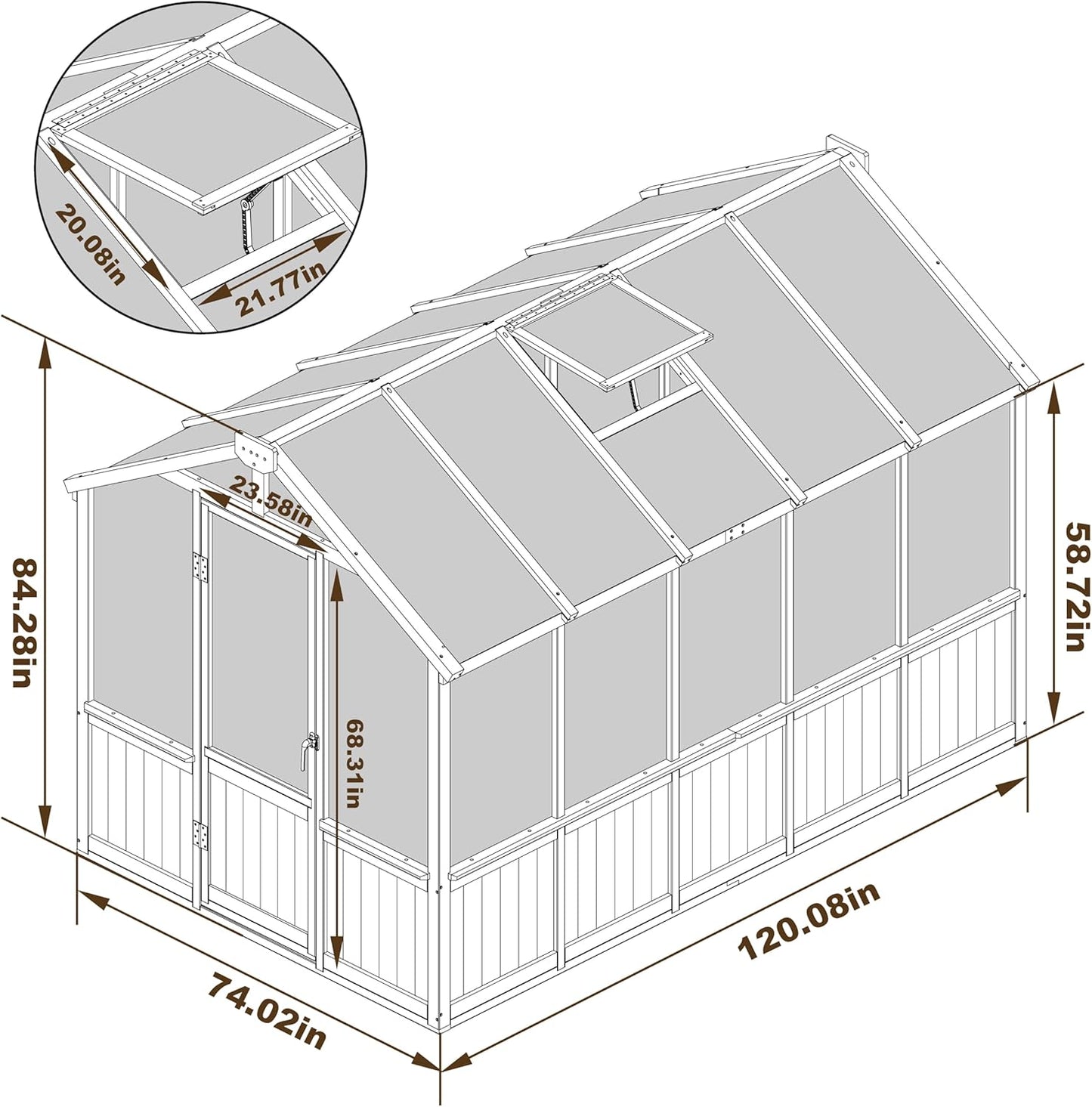 6x10 FT Greenhouse Kit for Outdoor, Thickened Polycarbonate Panel Wooden Walk-in Green House with Lockable Door and Adjustable Roof Vent, Backyard Garden, Black