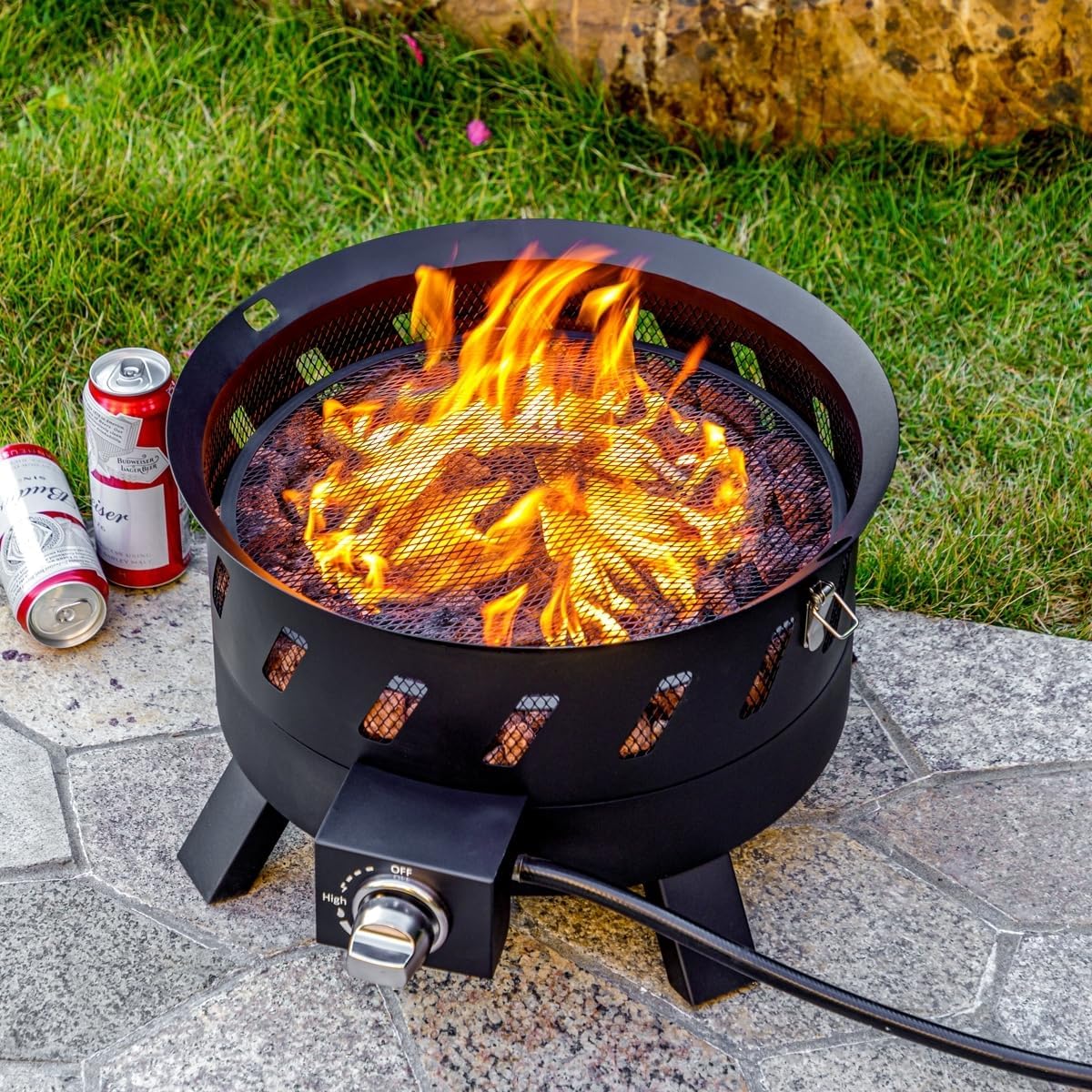 17.3 inch Portable Propane Fire Pits, Gas Fire Pit Bowl for Outside with Lid & Handle, Smokeless Gas Firebowl,Propane Firepit for Camping, Patio, Yard, Garden