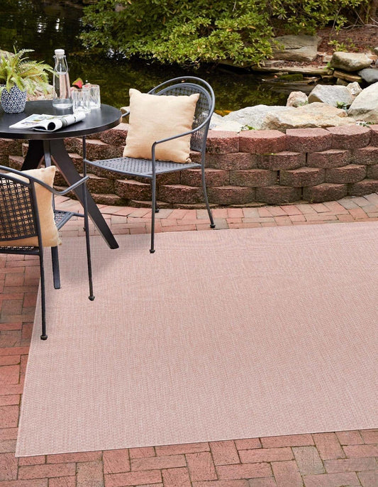 Unique Loom Collection Casual Transitional Solid Heathered Indoor/Outdoor Flatweave Area Rug (7' 10" Square, Whisper Pink/Ivory)