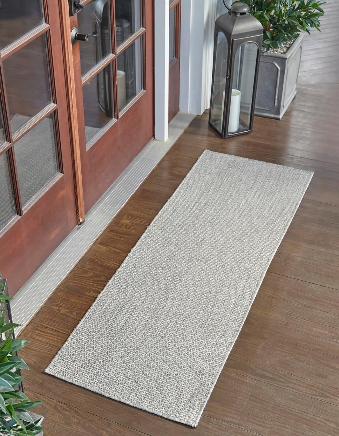 Unique Loom Collection Casual Transitional Solid Heathered Indoor/Outdoor Flatweave Area Rug (2' x 8' Runner, Light Gray/Ivory)