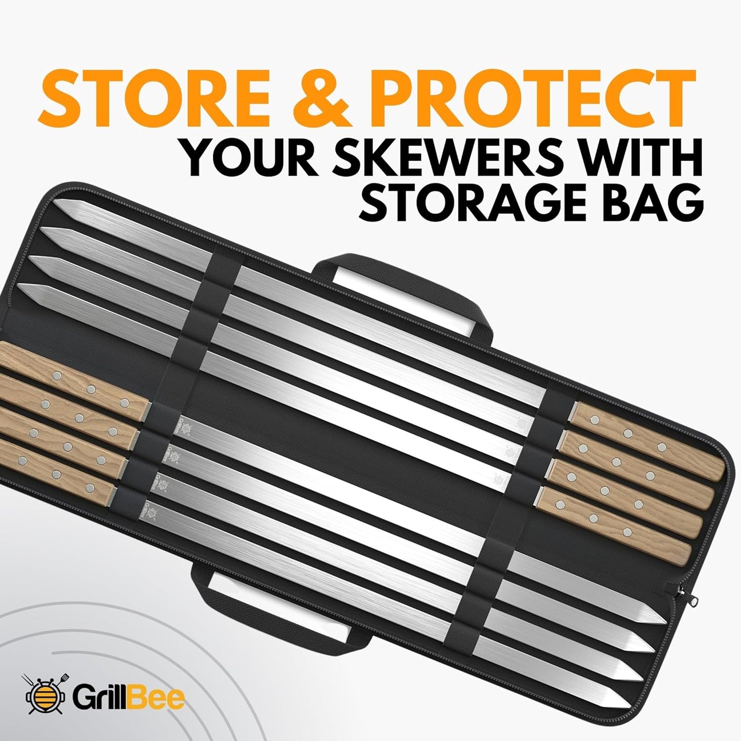 Premium Kabob Skewers 23 inch Long and 5/8 inch Wide Stainless Steel Flat Reusable Metal Skewers for Grilling BBQ - Chicken Kebab, 8pc Set with Bag