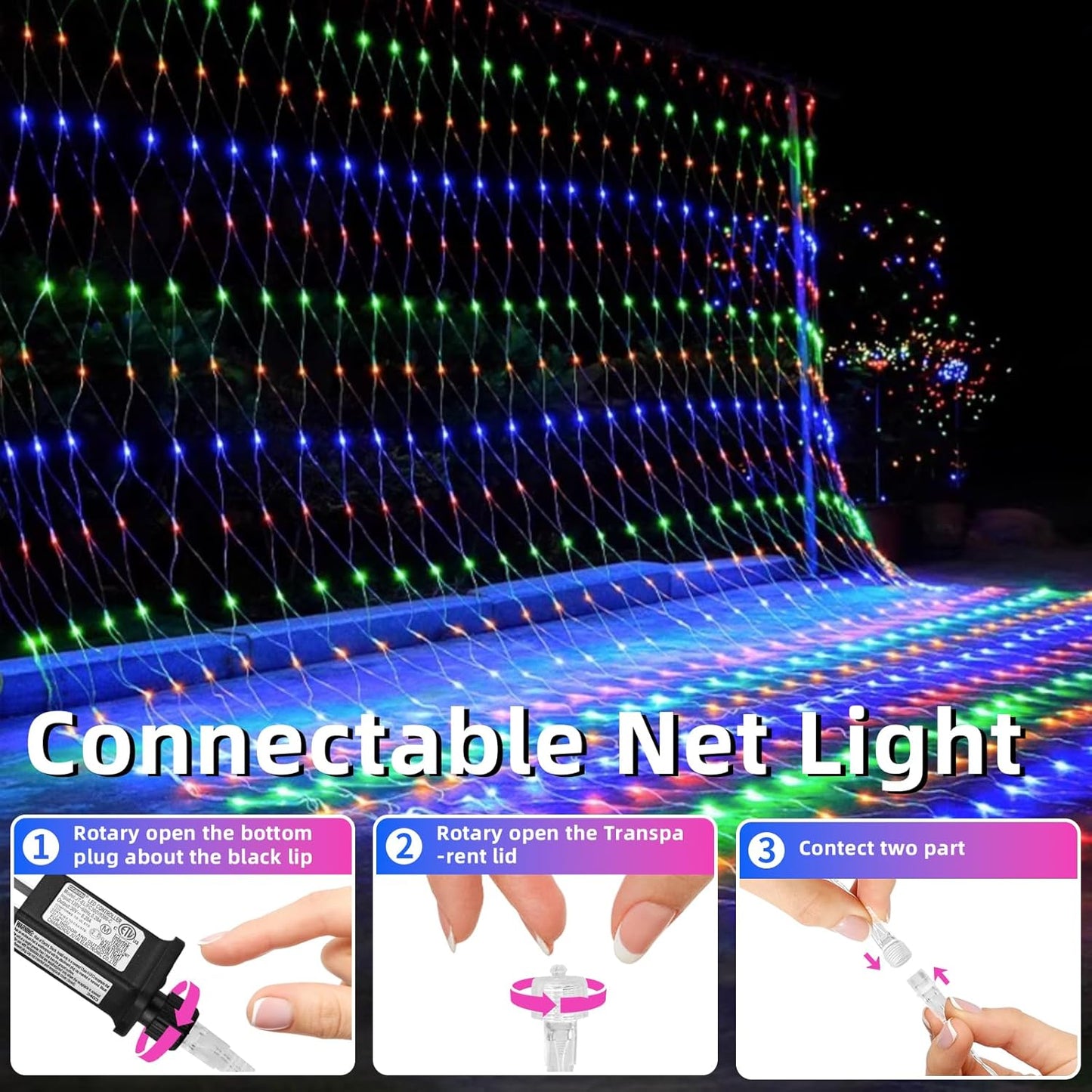 HeKation Christmas Net Lights Outdoor, 200 LED Bush Lights With 8 Modes, 6.6ft x 9.8ft, Timer, Connectable, Waterproof, for Halloween & Christmas Decorations Color