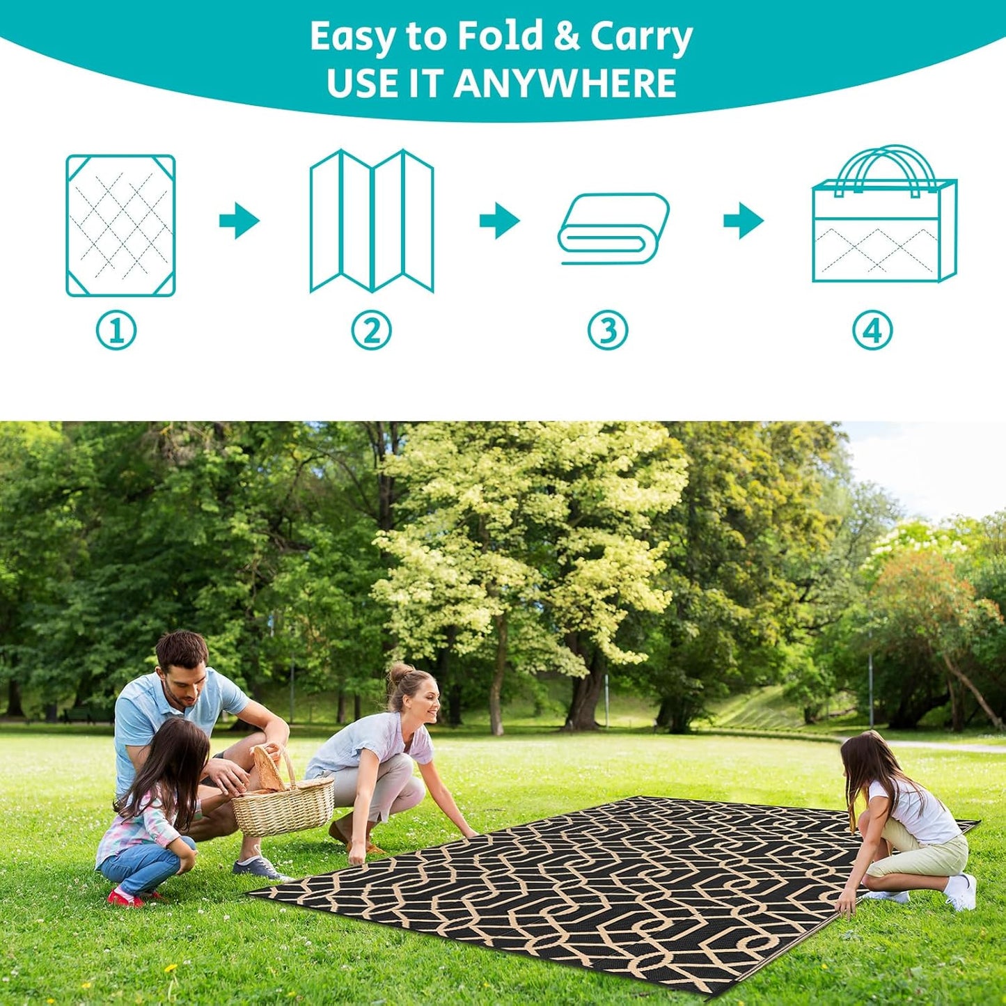 HEBE Outdoor Rug Waterproof 9x12, Reversible Plastic Straw Rug RV Camping Rug, Indoor Outdoor Patio Mat Clearance, Outside Carpet for Porch,Deck,Camper,Balcony,Backyard,Picnic