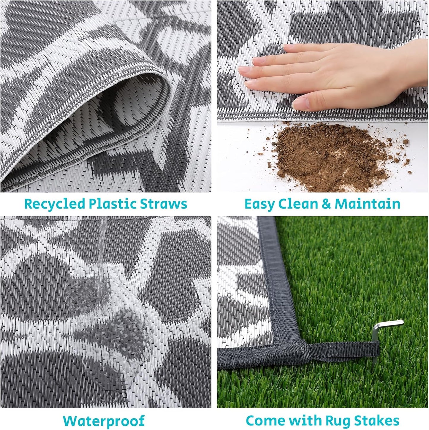 HEBE Outdoor Rug Waterproof 9x12, Plastic Straw Rug Camping Rug, Reversible Outdoor Patio Rugs RV Mat Clearance, Indoor Outside Floor Carpet for Porch,Deck,Camper,Balcony,Backyard