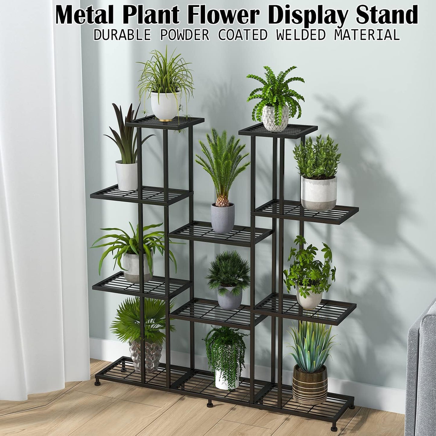 Heavy Duty Metal Plant Stand, large Multifunctional Plant Stand for Indoor Outdoor, for Tall Large Rack for Living Room Garden Balcony, Black(9 Tier)