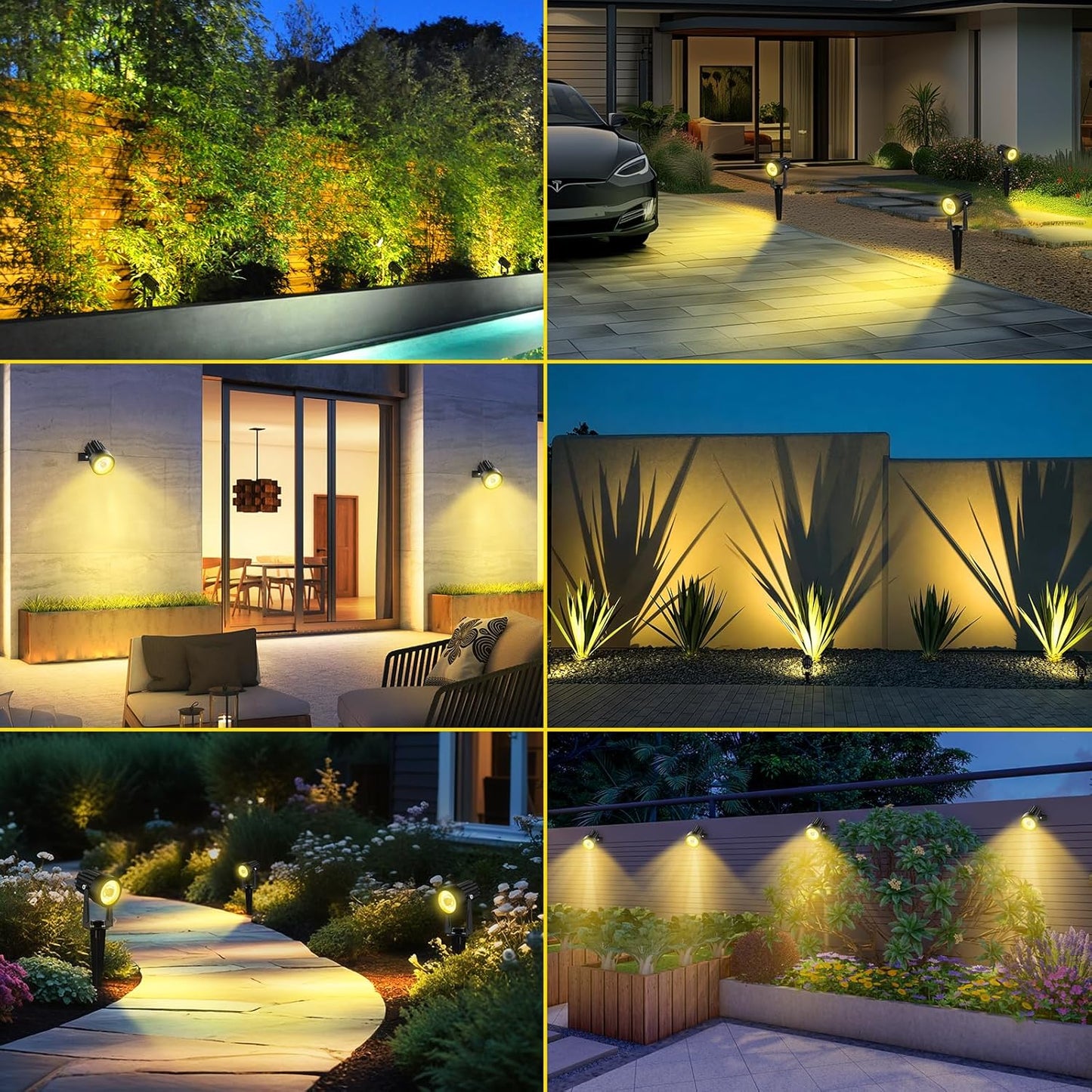 T-SUN Solar Spotlights 2W Outdoor LED Landscape Spot Light, 2-in-1 Waterproof Solar Powered Wall Lights Auto ON/Off with Dual Headlamp for Garden, Yard, Pathway(Warm White)