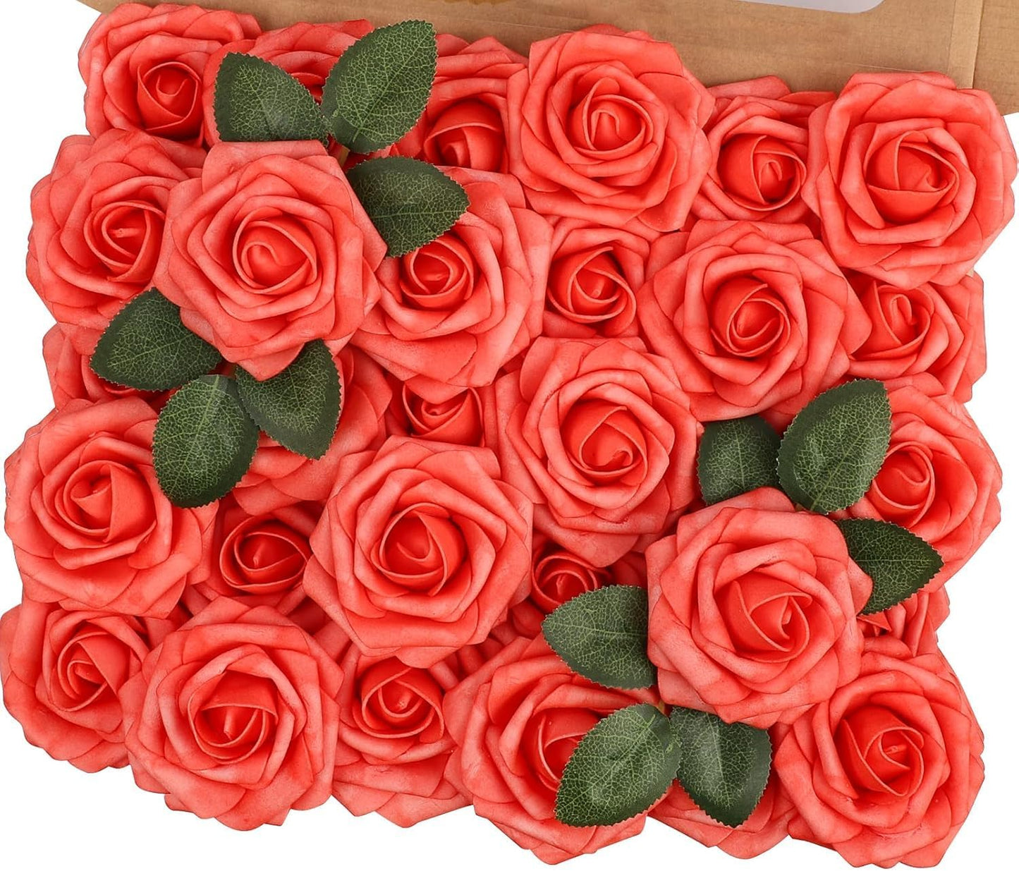 N&T NIETING Artificial Flowers 25pcs Real Looking Coral Foam Fake Roses with Stems for DIY Wedding Bouquets Bridal Shower Centerpieces Floral Arrangements Party Tables Home Decorations