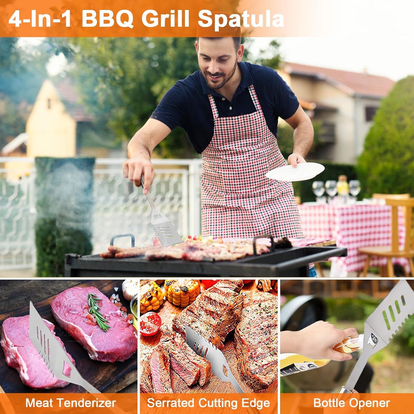 Anpro Grilling Accessories Grill Kit- Grill Set, Grilling Utensil Set, BBQ Accessories, BBQ Kit, BBQ Grill Tools, Grilling Gifts for Father's Day, Smoker, Camping, Kitchen,21 PCS-Standard Silver