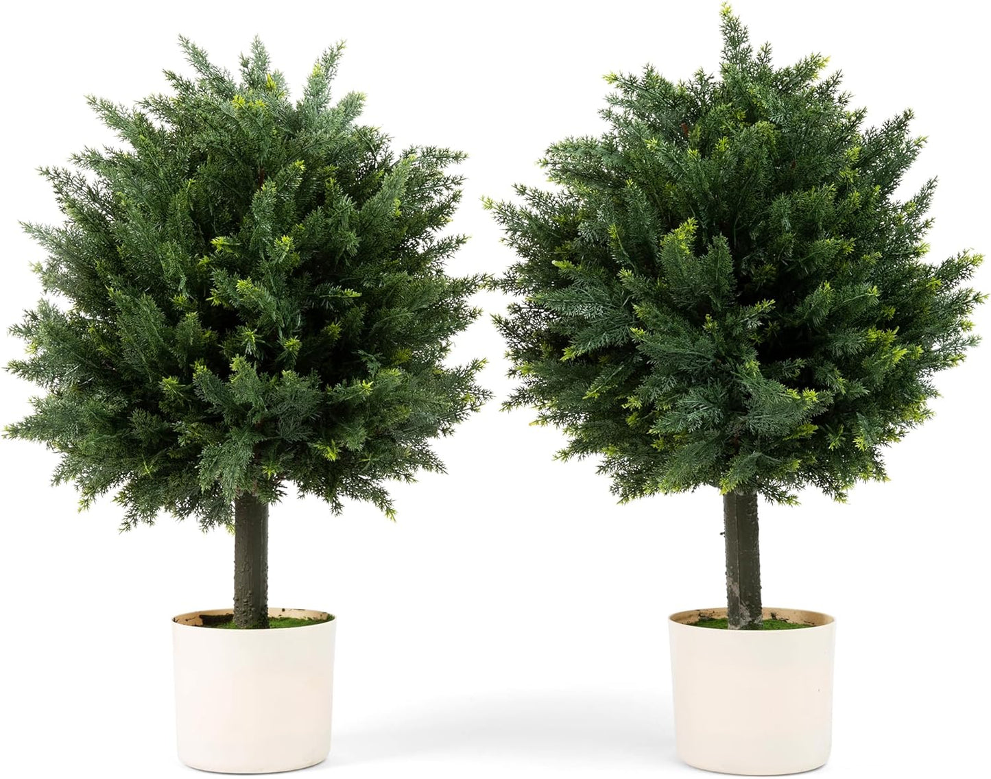 Premium 16" Diameter Artificial Cypress Topiary – Set of 2 Faux Plants in Beige Decorative Planters – UV-Resistant, Weatherproof, Realistic Outdoor & Indoor Greenery