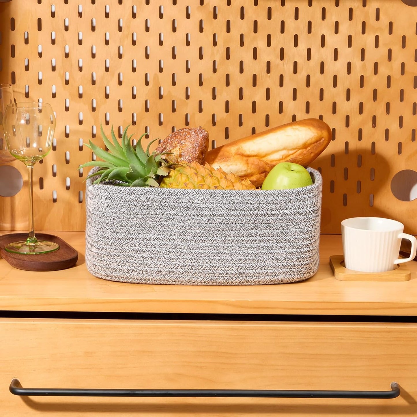 Small Storage Baskets for Organizing | Closet Organizer Bins | Shelf Toy Basket | Woven Rope Baskets | Cube Decorative Box | Shallow Basket | 13x8.5x5.1” | 3 Packs Mixed Grey