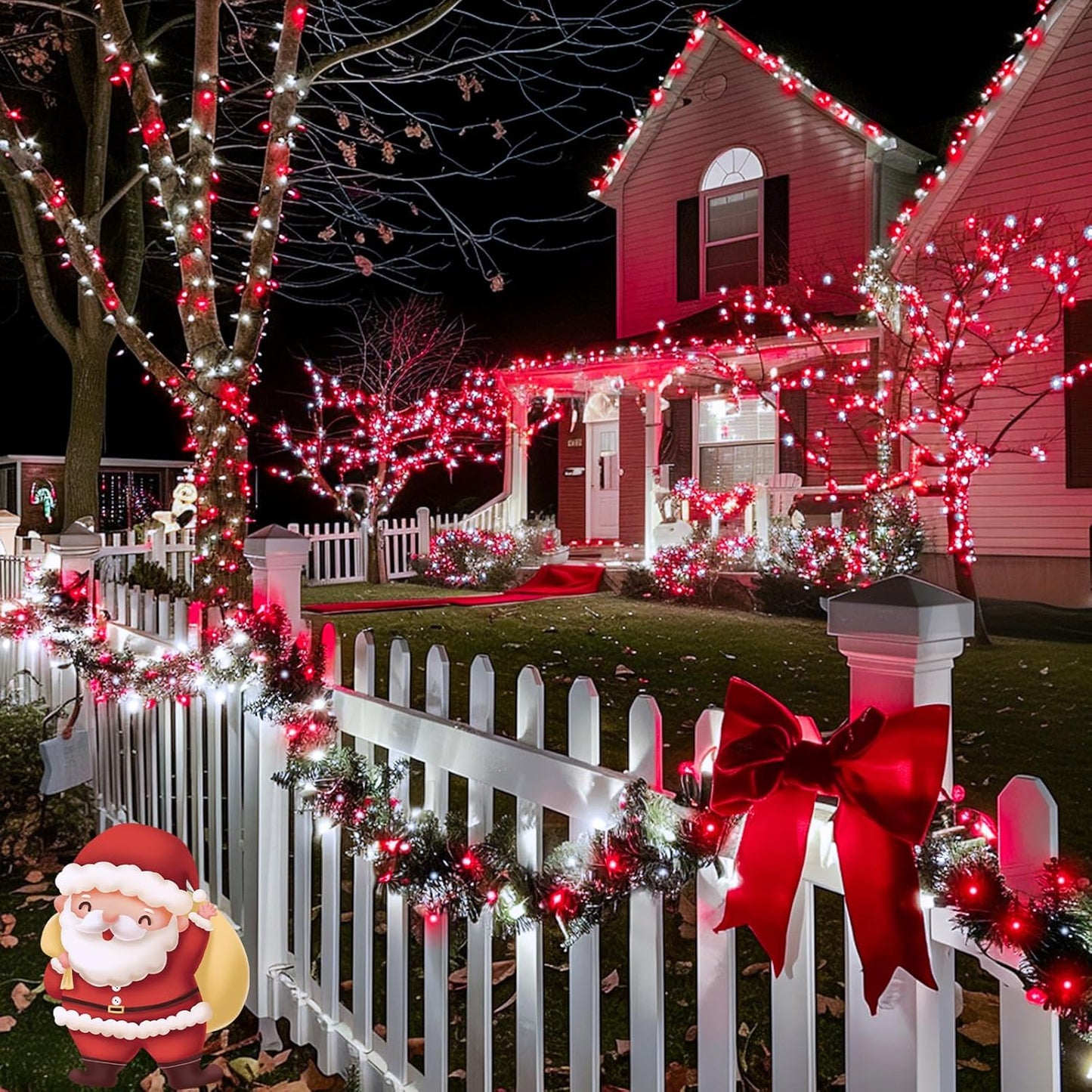 JMEXSUSS 2 Pack Red and White Solar Christmas Lights, Each 33FT 100 LED Solar String Lights Outdoor, Waterproof Solar Fairy Lights for Outside Christmas Decorations