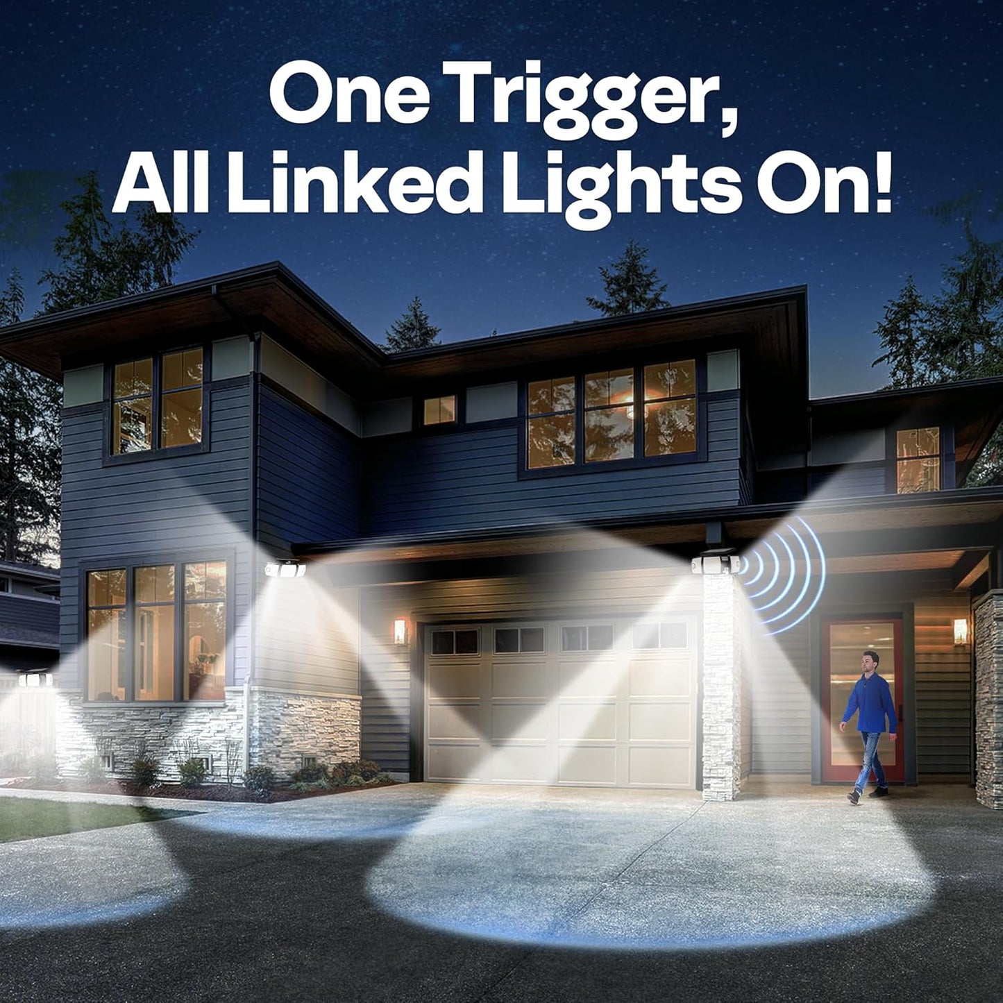 VIVOHOME Linkable Solar Lights Outdoor, Dual Roating Motion Sensor Flood Lights Solar Powered Security Light with 3 Heads, 2500LM, IP65 Waterproof for Outside, Yard, Garage, Wall, Patio, 2 Pack