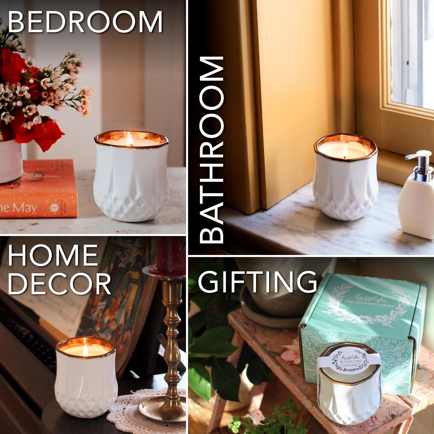 The Growing Candle, Mint & Eucalyptus Scented, 9oz Ceramic Pot, Aromatherapy Candles, 100% Soy, Astrid