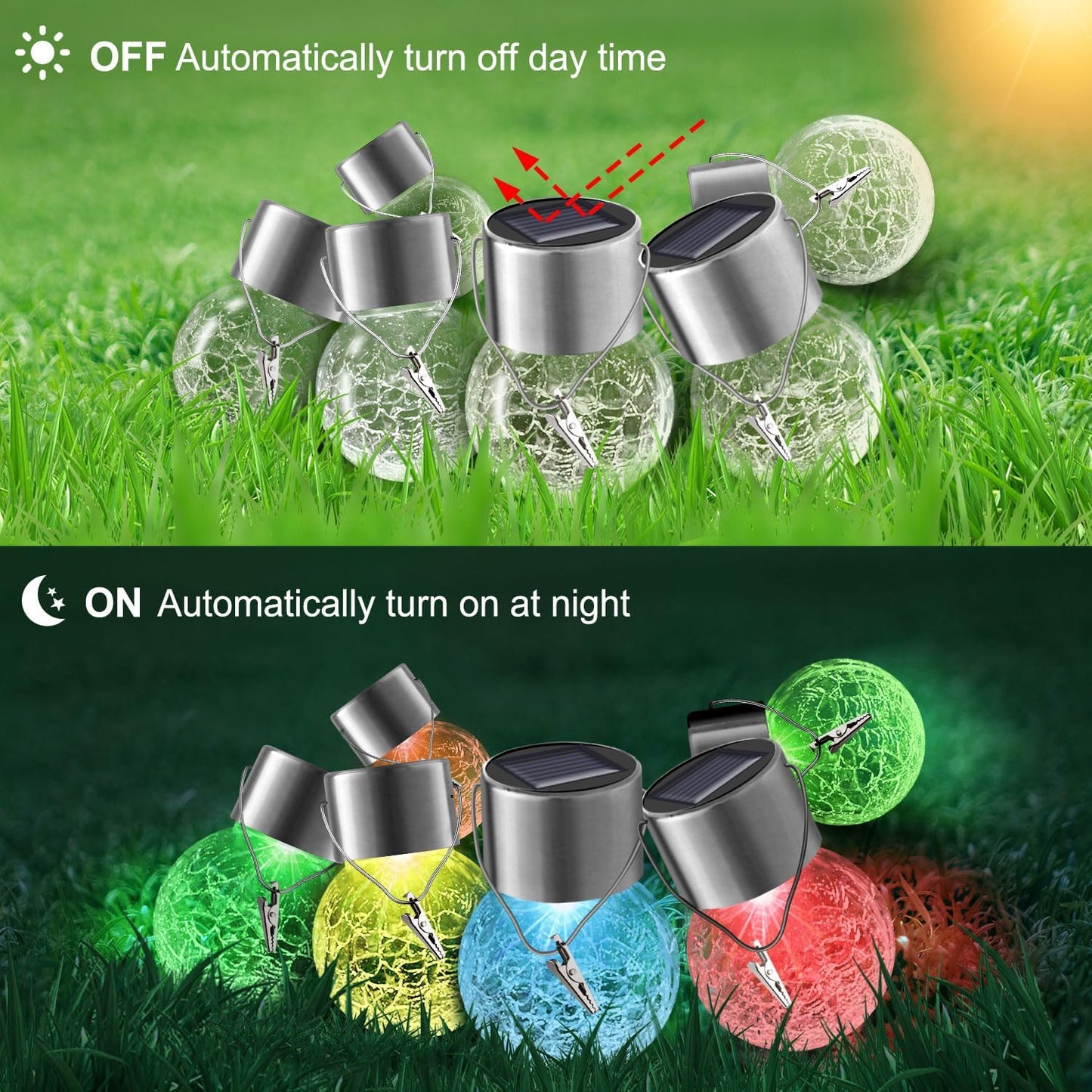 Solar Lights Outdoor Hanging Decorative Globe 24 Pack, Waterproof Solar Lantern with Handle and Clip, Solar Powered Glass Ball Lights for Garden Yard Fence Tree Umbrella Holiday Décor, Color Changing