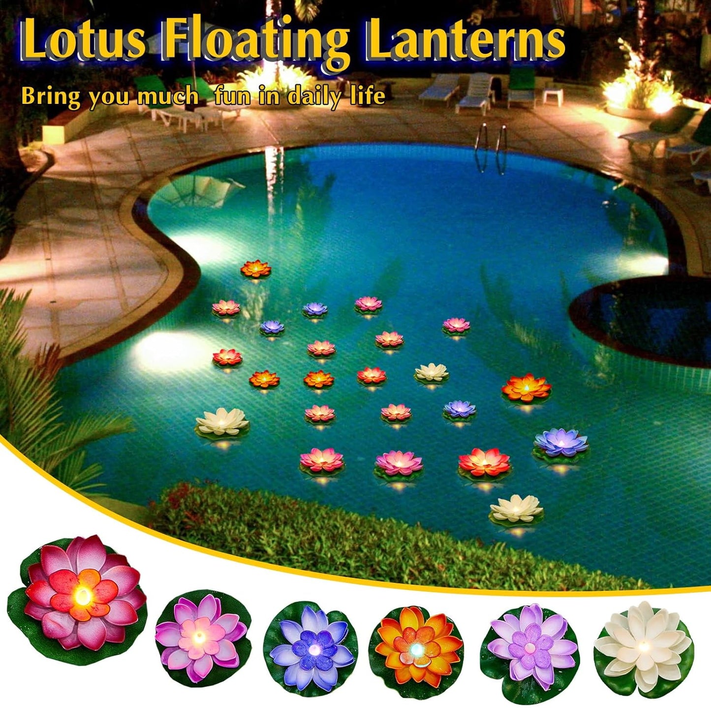 Liliful 24 Pcs Diwali Lotus Decoration Pool Floating Lights, Artificial Flowers Lotus with LED,Lily Pads Water Lantern for Indian Puja Home Decoration(3.94 Inch, 5.91 Inch,Colorful)