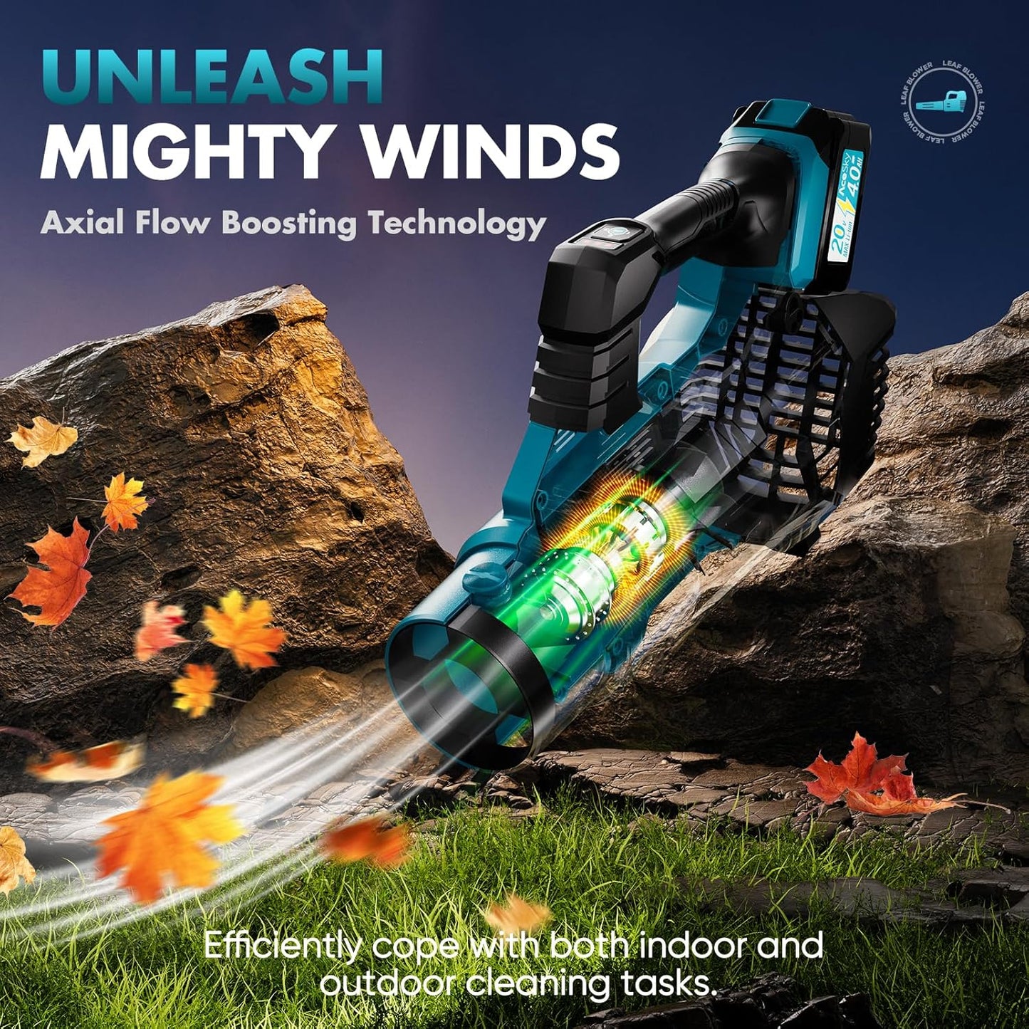 Leaf Blower Cordless - 2025 Update 150000RPM & 3 Speed Levels Electric Leaf Blower with 2 x 4.0Ah Battery and Charger, Extension Tube Blower for Lawn Care, Yard, Garage, Blowing Leaves, Dust or Snow