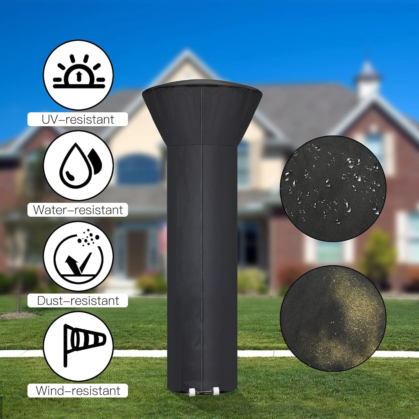 Patio Heater Covers with Zipper and Storage Bag,Waterproof,Dustproof,Wind-Resistant,Sunlight-Resistant,Snow-Resistant,Black,87'' Height x 33" Dome x 19" Base