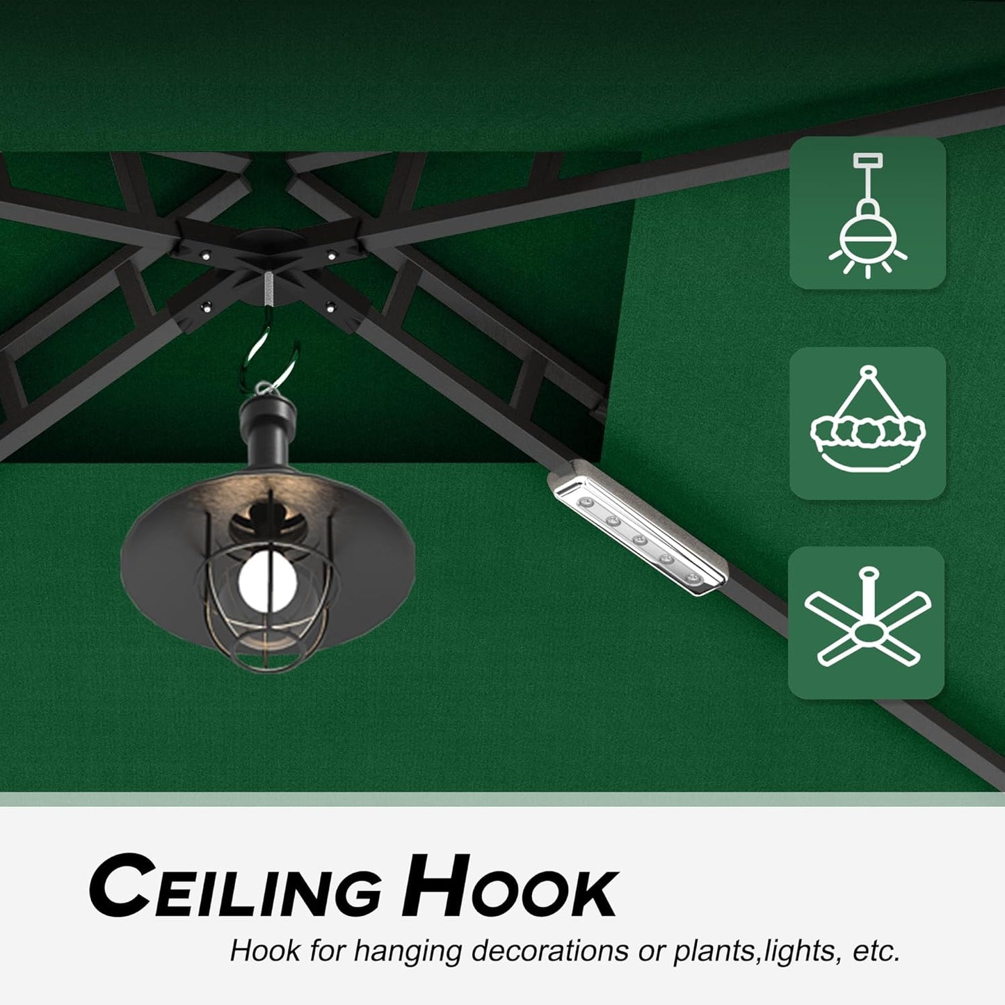 COOSHADE 8'x 5' Grill Gazebo Double Tiered Outdoor BBQ Gazebo Canopy with LED Light (Forest Green)