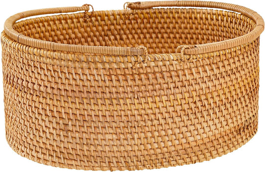 12.6"×9"×5" Rattan Picnic Basket with Handles, Large Oval Gift Basket, Hand-Woven Basket for Fruit, Empty Gift Basket for Festival, Wedding, Camping