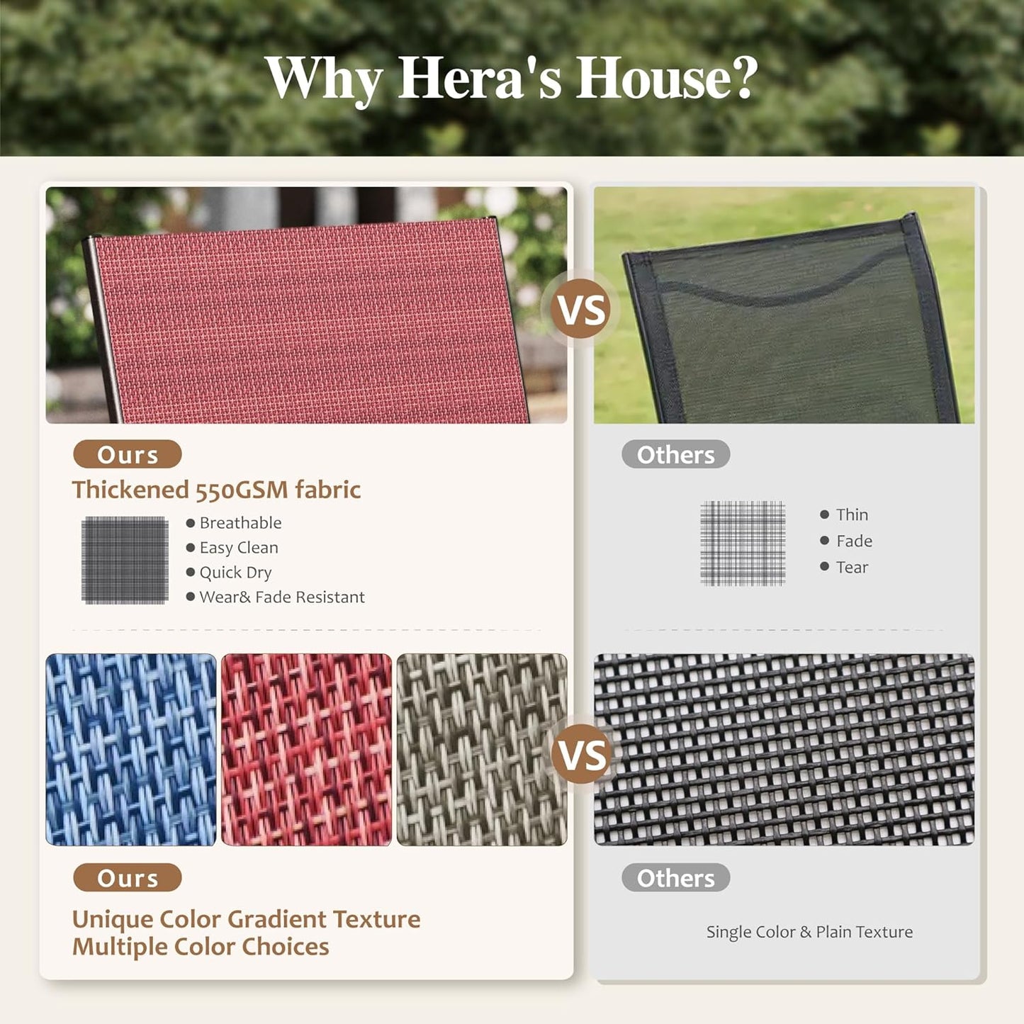 HERA'S HOUSE Red Patio Dining Set for 4, 5 Piece Outdoor Table and Chairs Set, 4 x Textilene Dining Chair, 37" Square Metal Dining Table, for Lawn Garden Backyard Deck