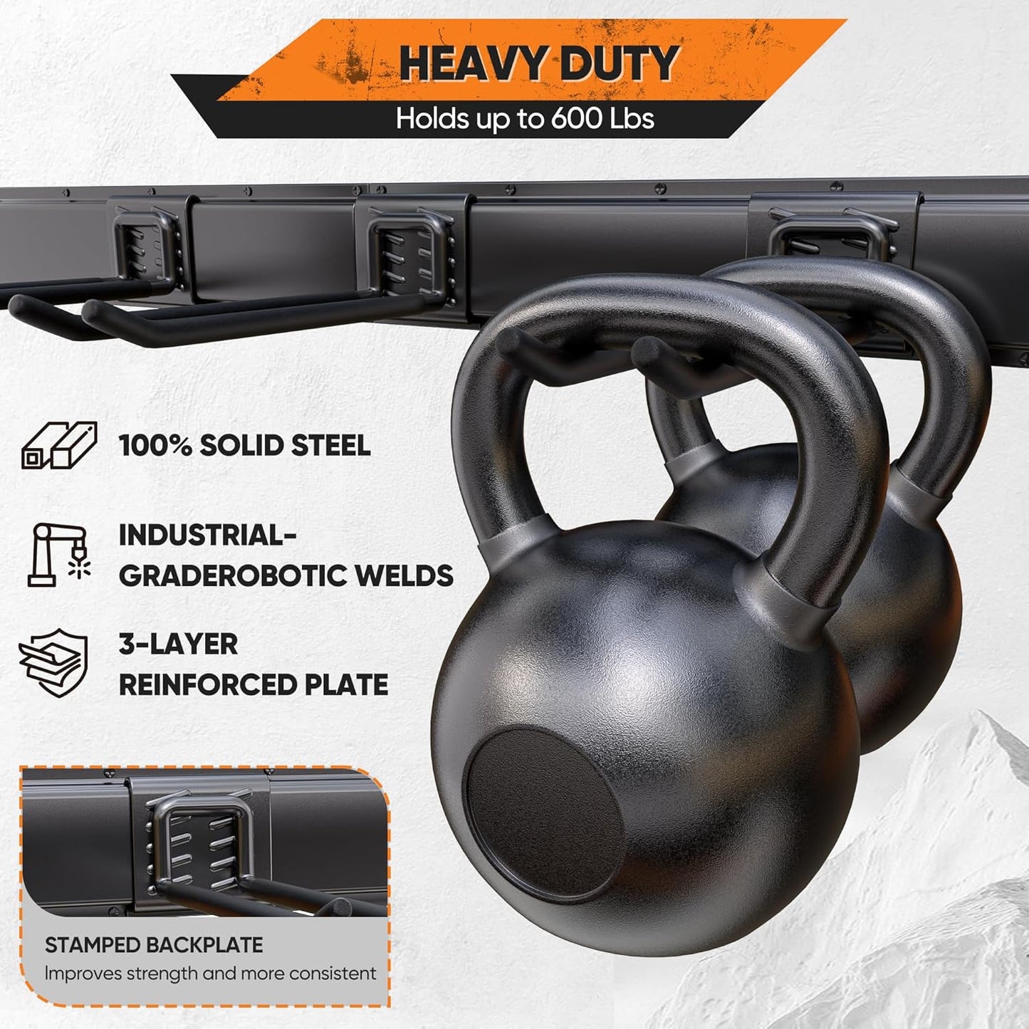 Garden Tool Organizer Wall Mount, 96 inches Tool Storage Rack with Adjustable Hooks, 600lbs Adjustable Heavy Duty Metal Hooks, Yard Shed Rack Holder System Hanging Rake Broom Mop Snowboard, Men Gift