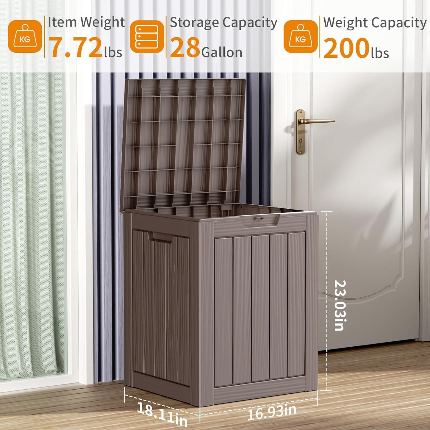 28 Gallon Resin Deck Box, Lockable Outdoor Storage Box for Patio Cushions Storage Furniture,Garden Tools, Pool Supplies, Weatherproof and UV Resistant (Grey)