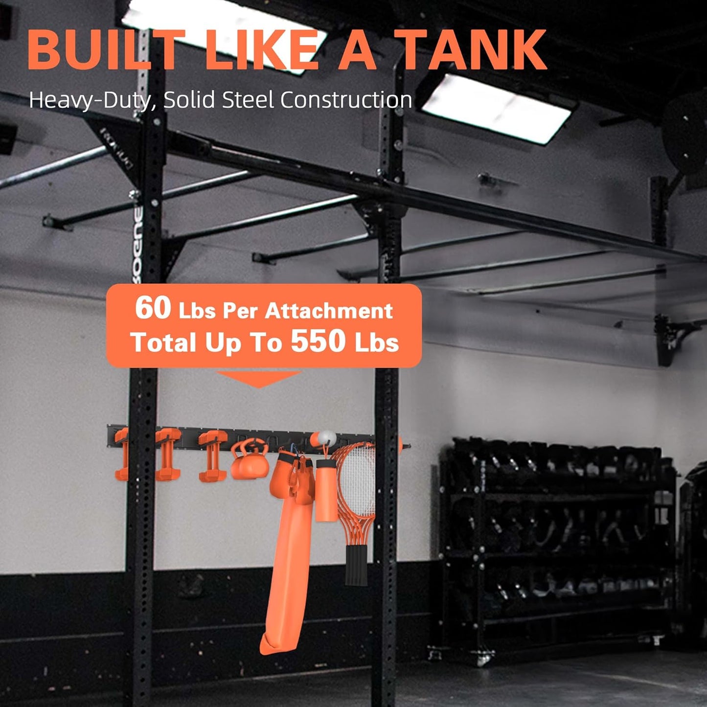 Garage Storage, Ultimate Wall-Mounted Garage Organizer for Men 64Inch, Heavy Duty 550lbs Tool Rack with Adjustable Metal Hooks Yard, Shed & Workshop Storage for Tools, Bikes, Snowboards Gift