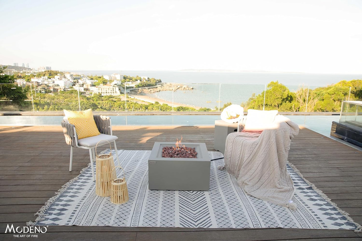 AMS Fireplace | Modeno | Ridgefield | Firepit Table | Cover and Lava Rocks Included | (Fuel; Natural Gas - Light Gray)