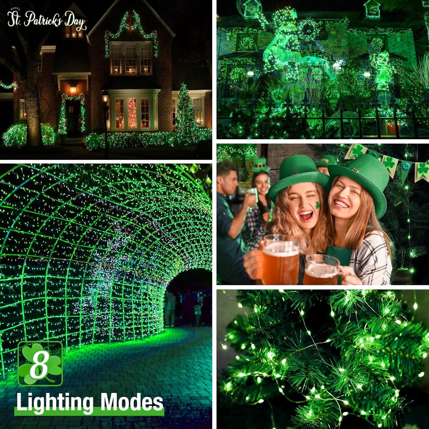 btfarm 4 Pack Solar String Lights Outdoor, 320LED 132FT Halloween Solar Fairy Lights Outside Waterproof, 8 Modes Solar Powered Twinkle Lights for Tree Garden Patio Halloween Decorations, Green
