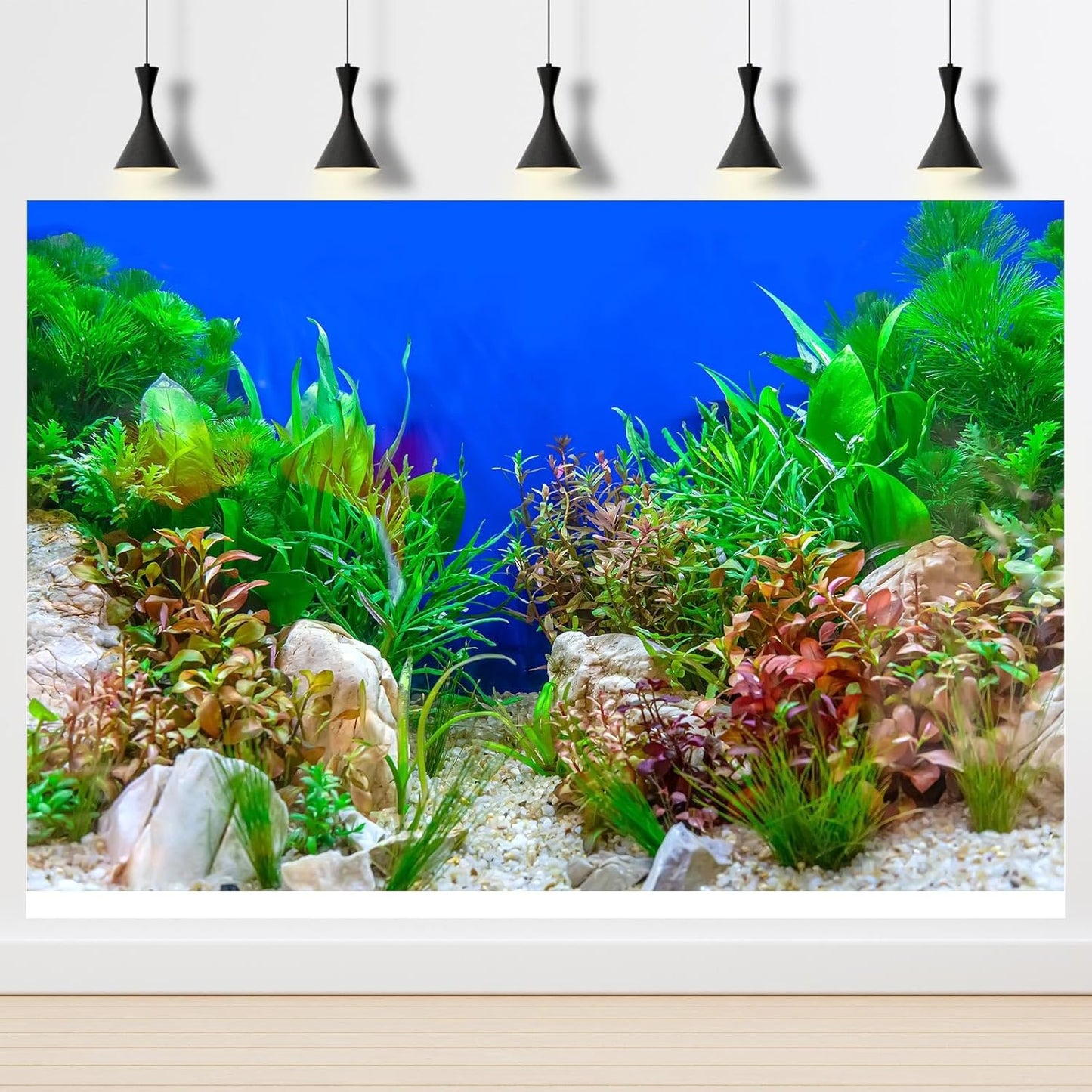 Aquarium Background Green Aquatic Plant Stone River Bed and Lake Fish Tank Background Decor Underwater Grass Leaves with Pebble Aquarium Backdrop Perfect Fish Tank Decors Vinyl 24x12in