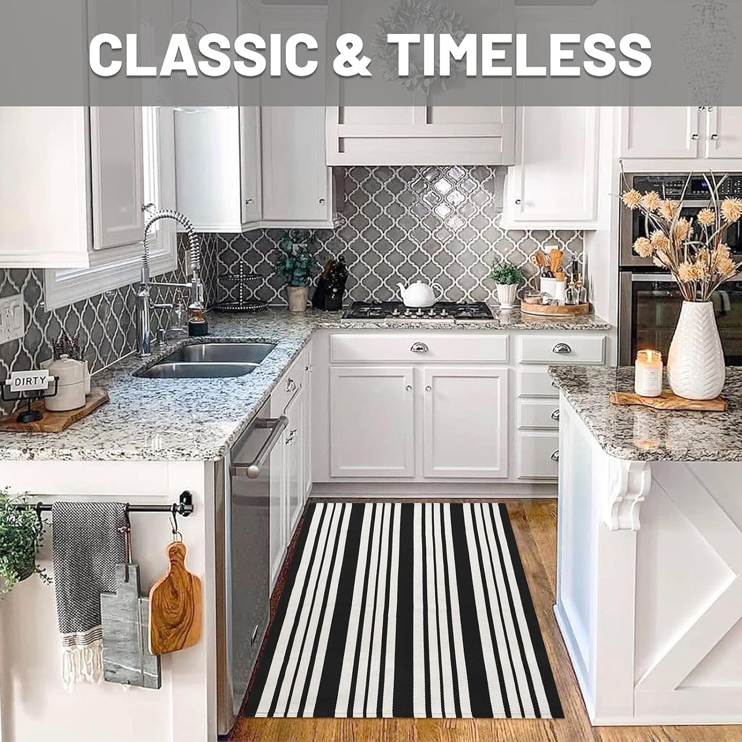 IOHOUZE Black and White Striped Rug 3'x5' Front Door Rugs Outdoor, Washable Area Rug for Front Porch, Spring Summer Doormats Outdoor Indoor, Cotton Rugs for Entryway Porch Entrance