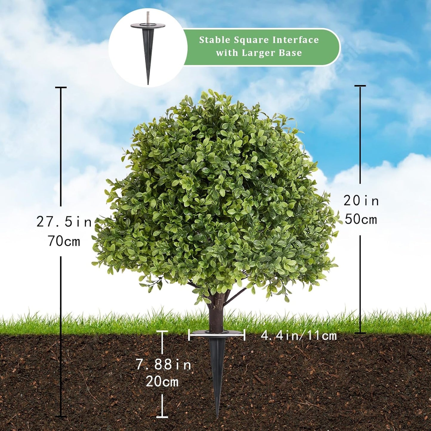 27" Tall Artificial Boxwood Ball Topiary Trees Set of 2, UV Resistant Large Faux Plants Outdoor, 2ft Fake Bushes and Shrubs Look Real with Ground Spike for Front Porch Outside Planter Backyard Decor