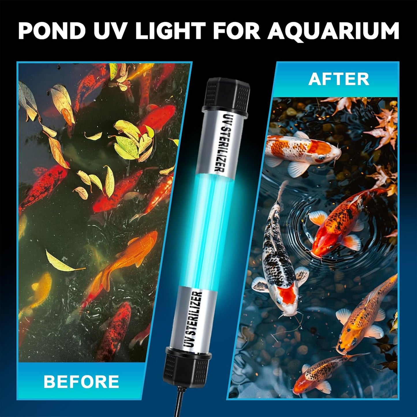 40W Pond UV Light, Waterproof Aquarium UV Light for 300-3000 Gallon, UV Pond Water Purifier for Koi Pond Algae Control in Koi Ponds, Cold Pools, Aquariums, Swimming Pools, Spas and Fish Tanks
