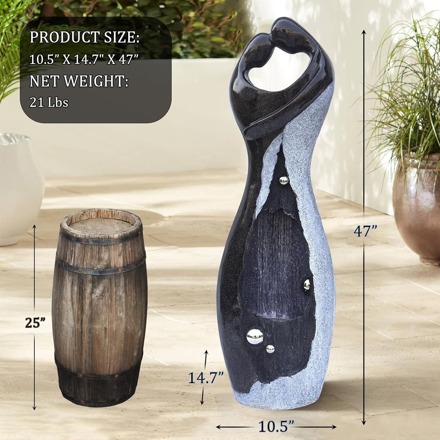 Modern Waterfall Fountains Graceful Hugging Couple Gurgling Water Features Outdoor Indoor Garden Faux Stone Zen Fountain in Marble Color for Courtyard, Patio, Lawn, Lobby 47" Height