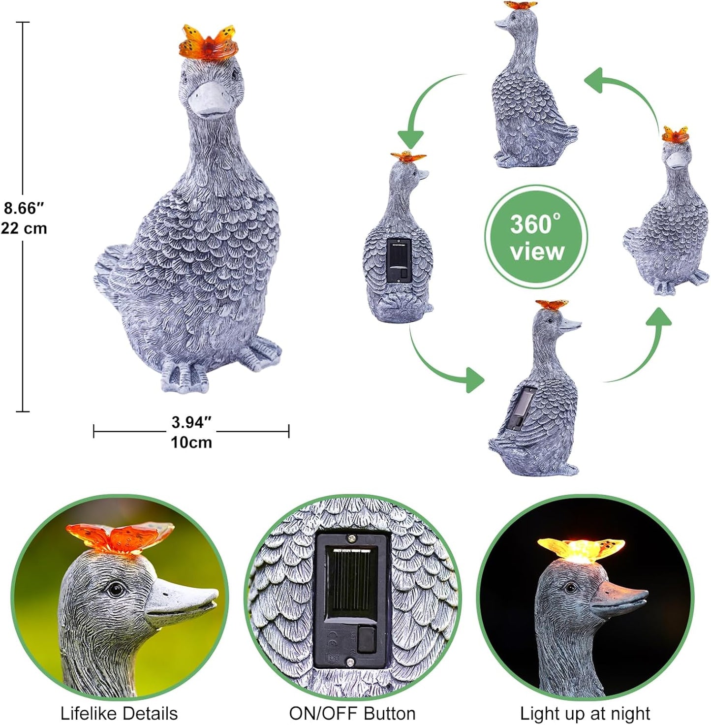 Solar Garden Statue Goose Figurine – Outdoor Decoration with Butterfly for Garden Yard Lawn Home Decor Outside : Unique Gifts for Mom Grandma